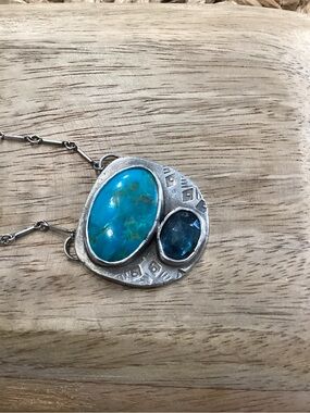 Turquoise and Kyanite Sterling Pendant Necklace for Women